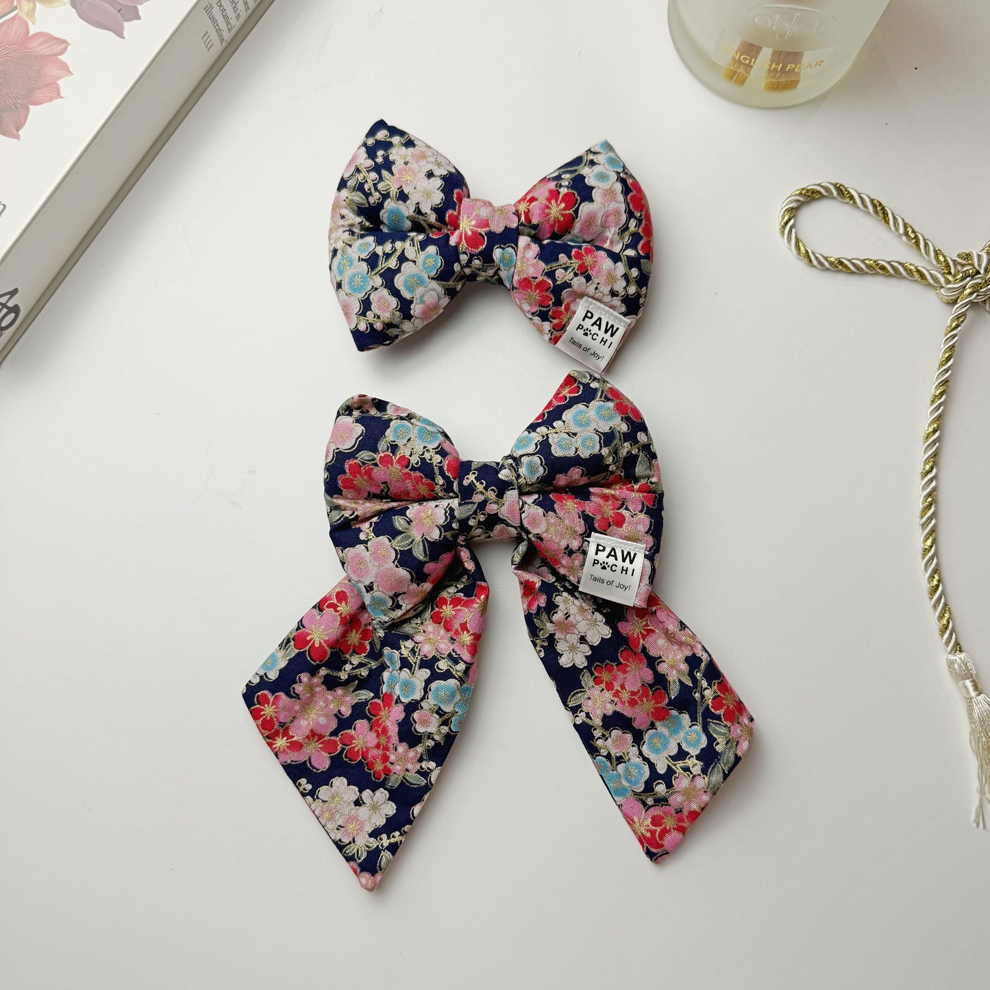 Midnight Blossom – Japanese Floral Pet Bow