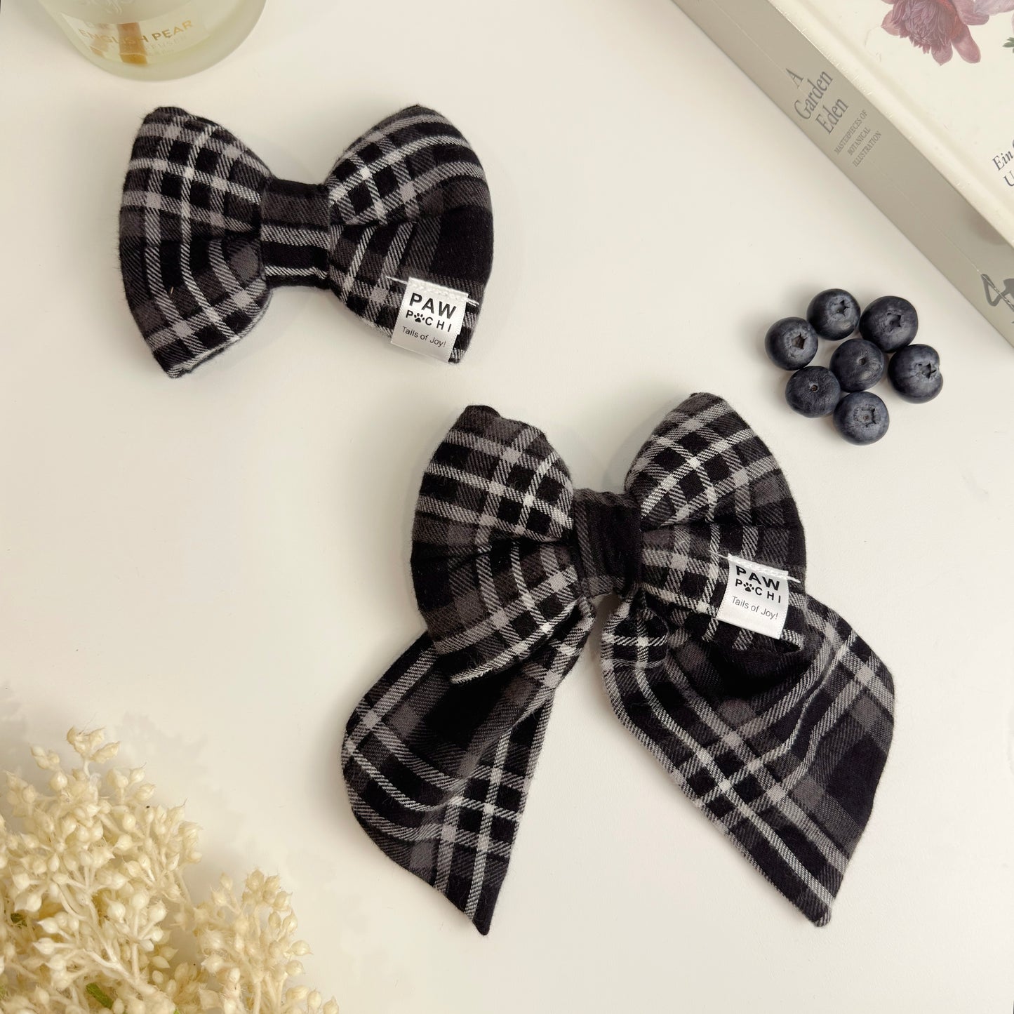 Noir Checks – Modern Minimal Gray Check Dog Bow Tie