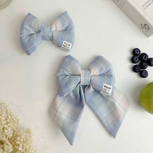 Frosted Plaid – Soft Winter Pastel Dog Bow Tie