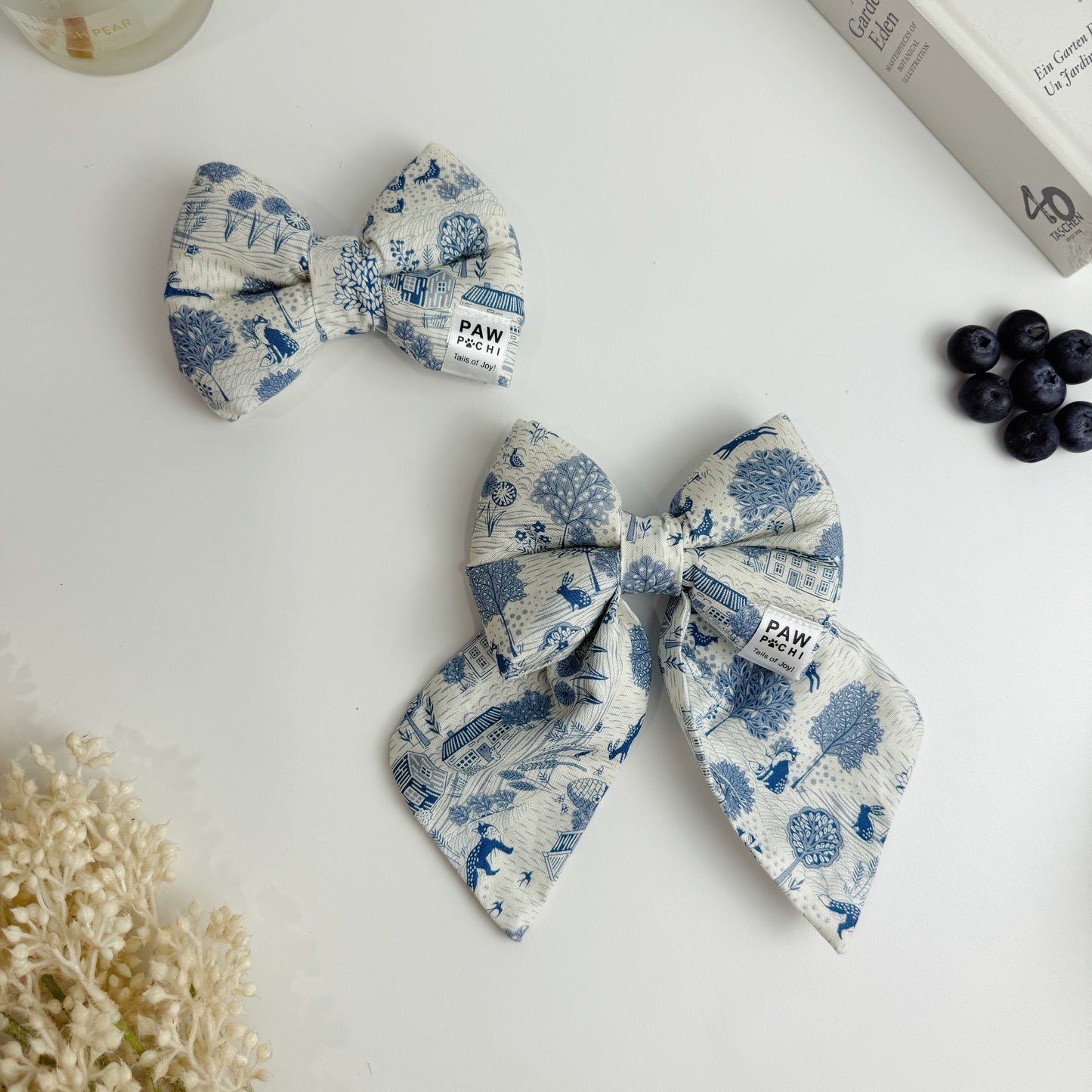 Blue Porcelain Park – Classic Toile-Inspired Dog Bow Tie