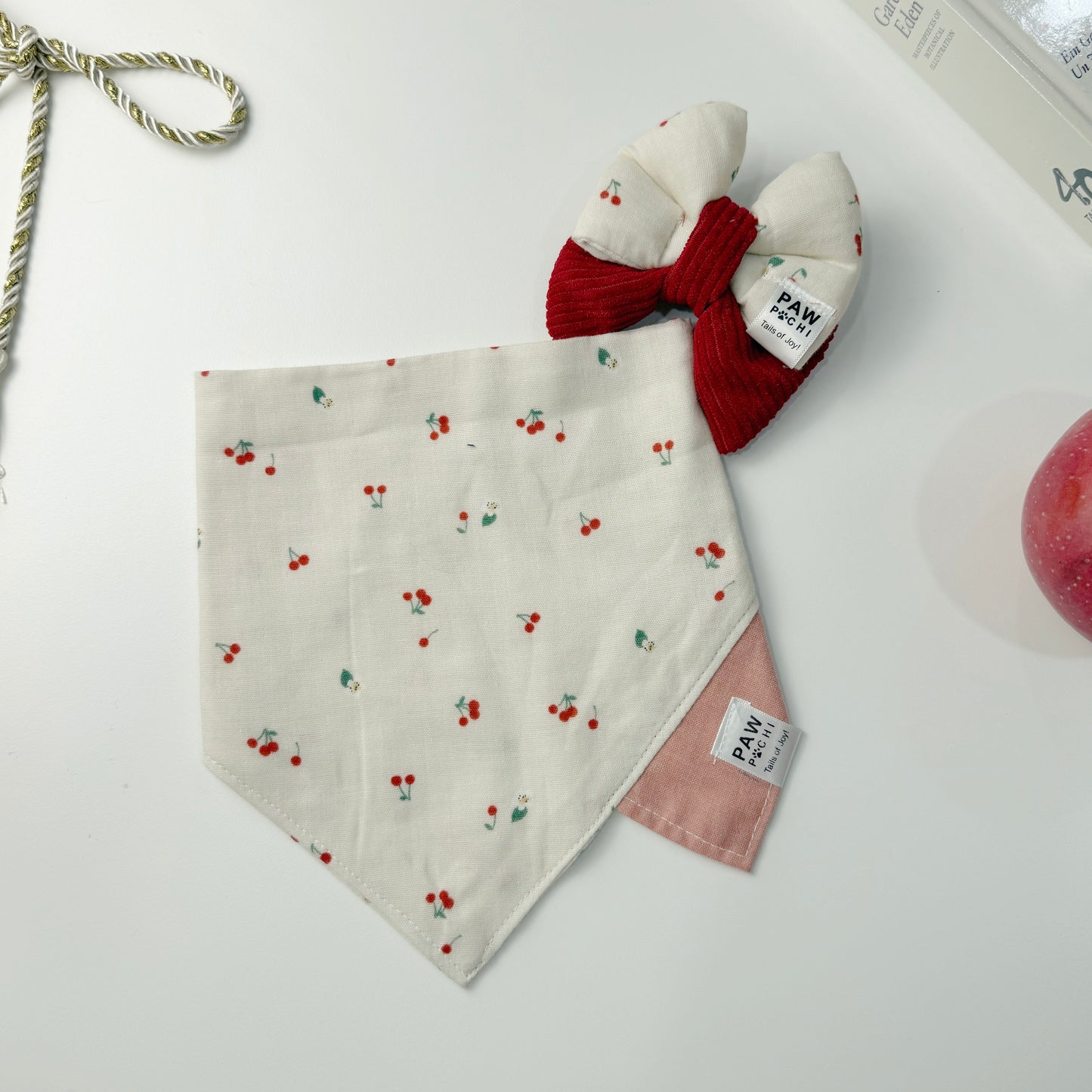 Cherry Winter Glow – Cozy Red Pet Bow