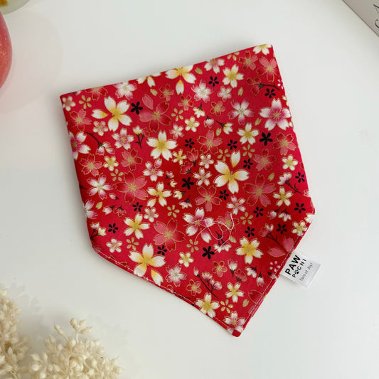 Crimson Sakura Bloom – Japanese Floral Pet Bandana