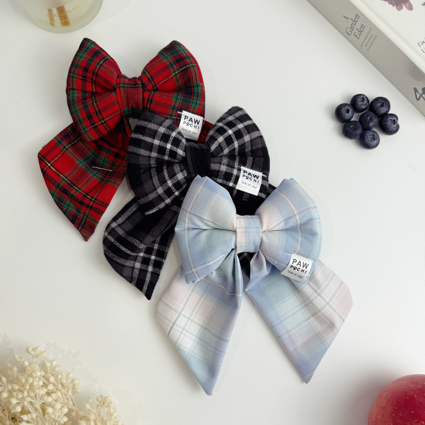 Frosted Plaid – Soft Winter Pastel Dog Bow Tie