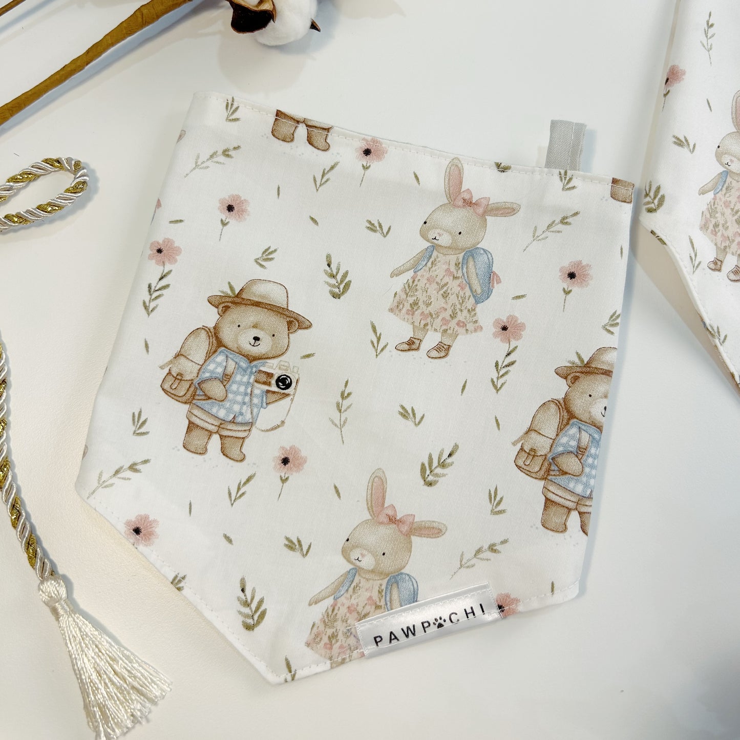 Whimsical Woodland: The Green Bandana with Bear & Rabbit Print