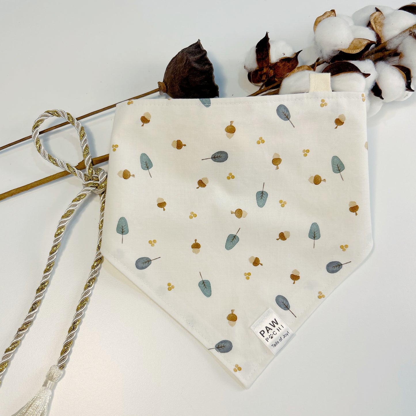 Nutty Grove: The Pale Yellow Bandana with Tree & Nut Print