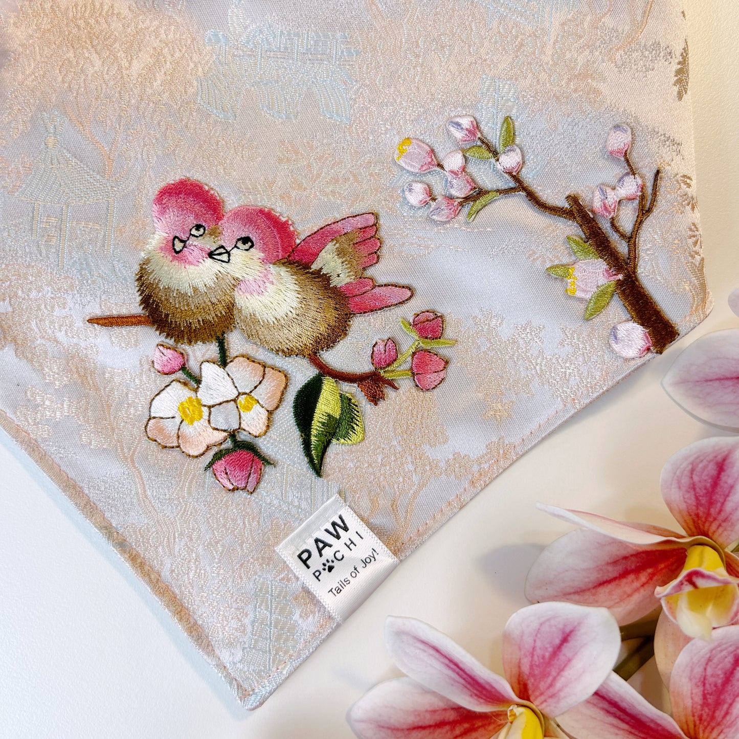 Blossom & Wings: The Pink Bird Cheongsam Bandana