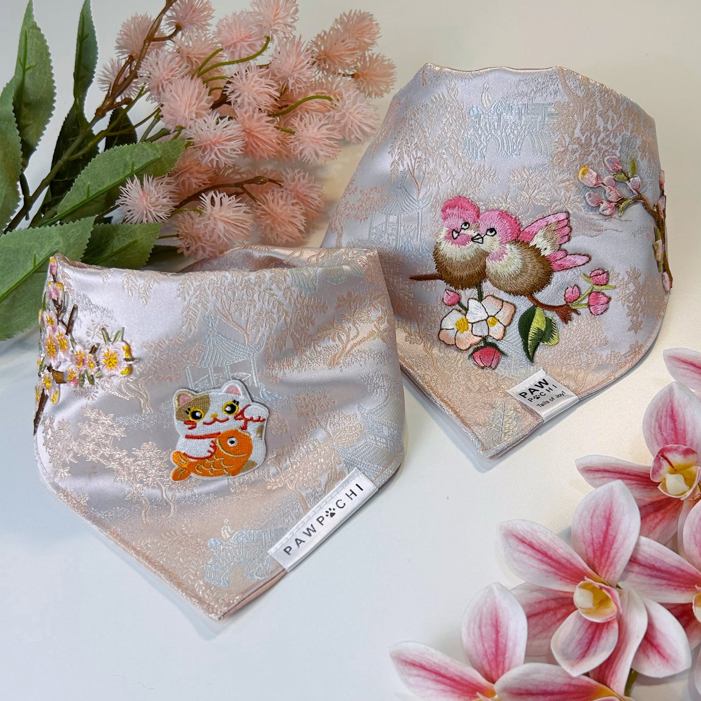 Blossom & Wings: The Pink Bird Cheongsam Bandana