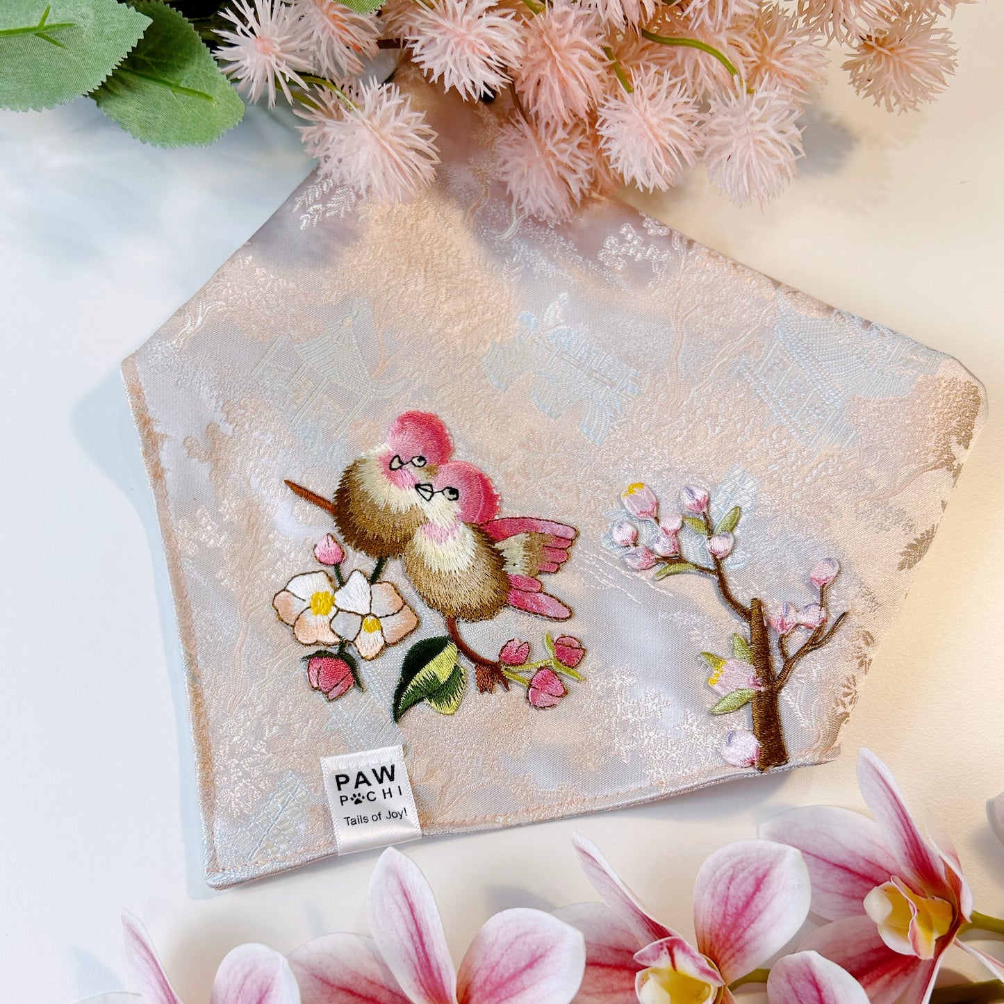 Blossom & Wings: The Pink Bird Cheongsam Bandana