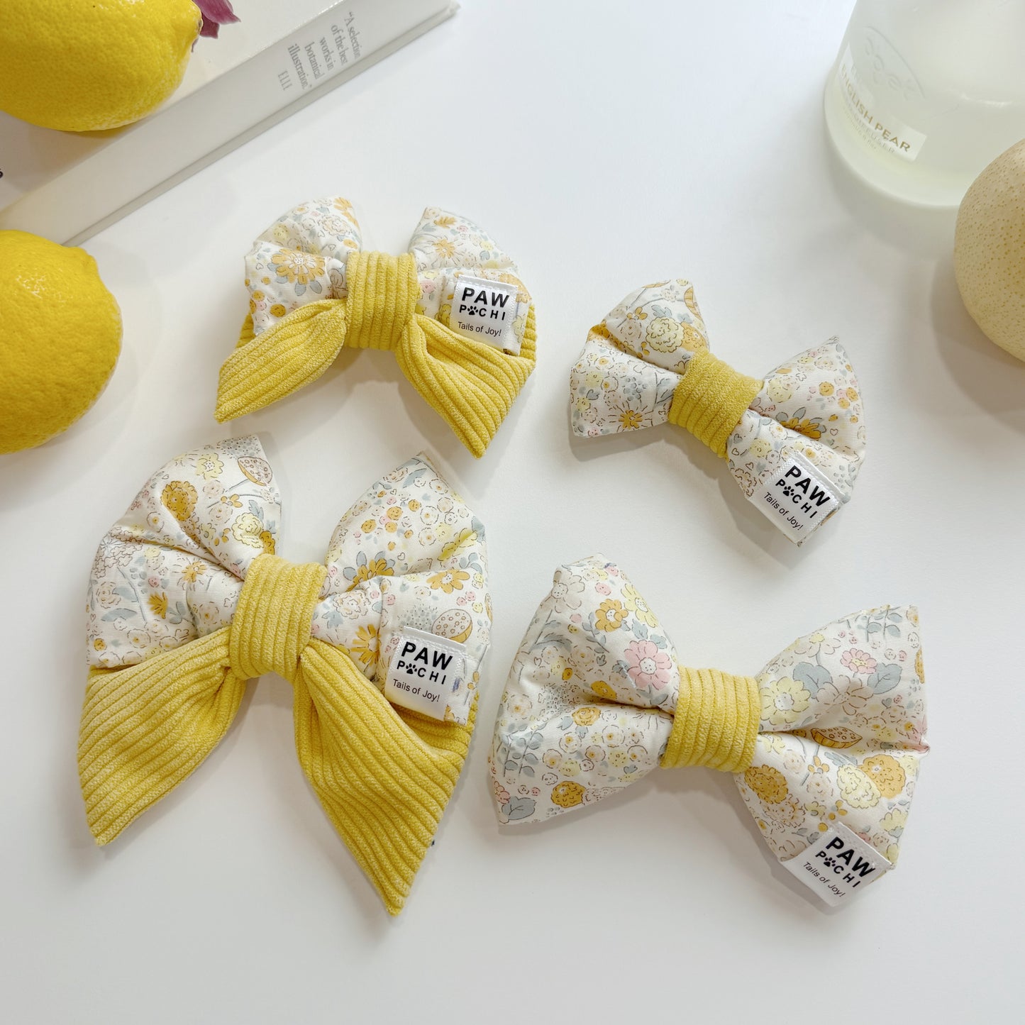 Sunny Bloom Bow – Vibrant Yellow Flower Print for Your Pet